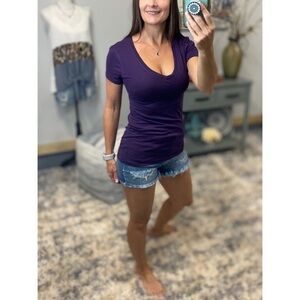 V-Neck Basic Boyfriend Tee Deep Purple 2921